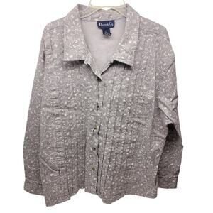 Denim & Co QVC Floral Print Denim Button Front Shirt Shacket Plus 2X Gray